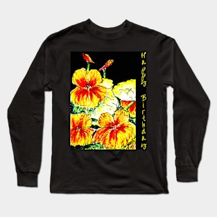 Nasturtiums on Black Happy Birthday Long Sleeve T-Shirt